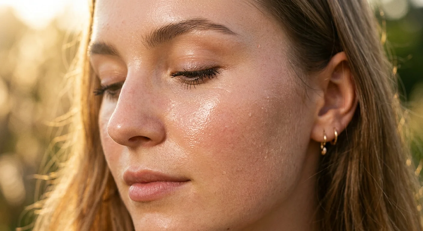 Woman in warm light with glowing, hydrated skin