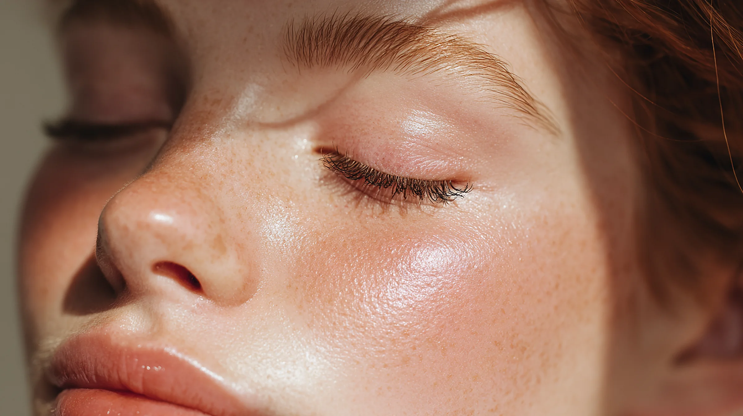 Serene face with closed eyes and glowing skin