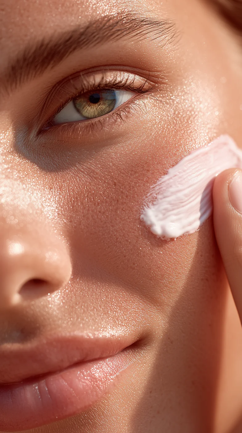 Close-up of cream being applied to a cheek