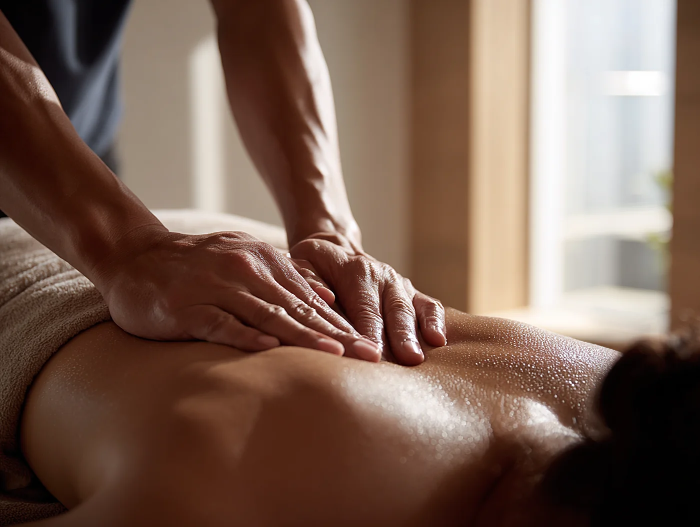 Therapist giving a relaxing back massage