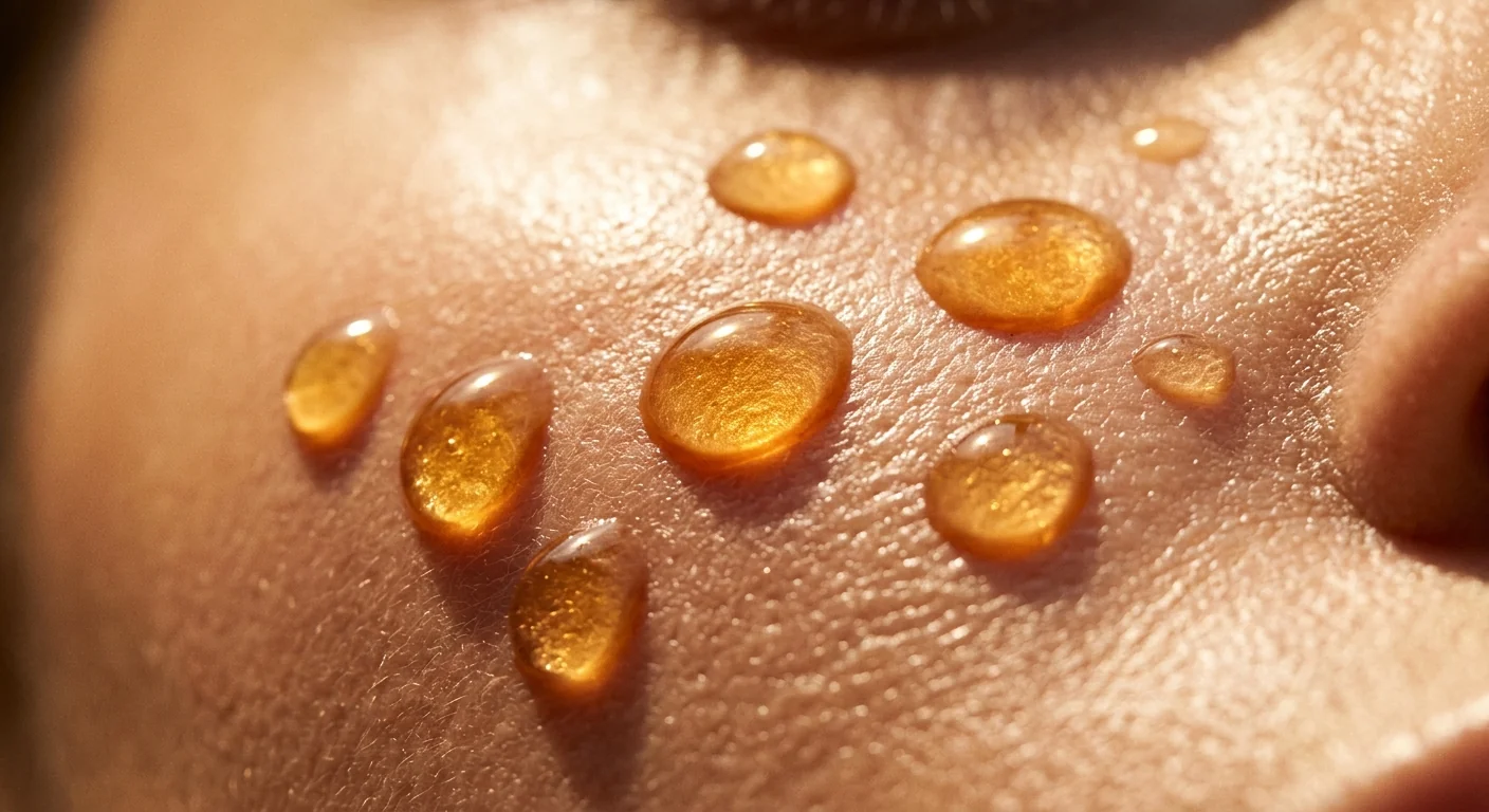 Golden serum droplets on skin
